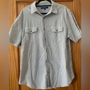 Croft & Barrow Oversized Seersucker Stripe Button Down Shirt L Cotton Neutral